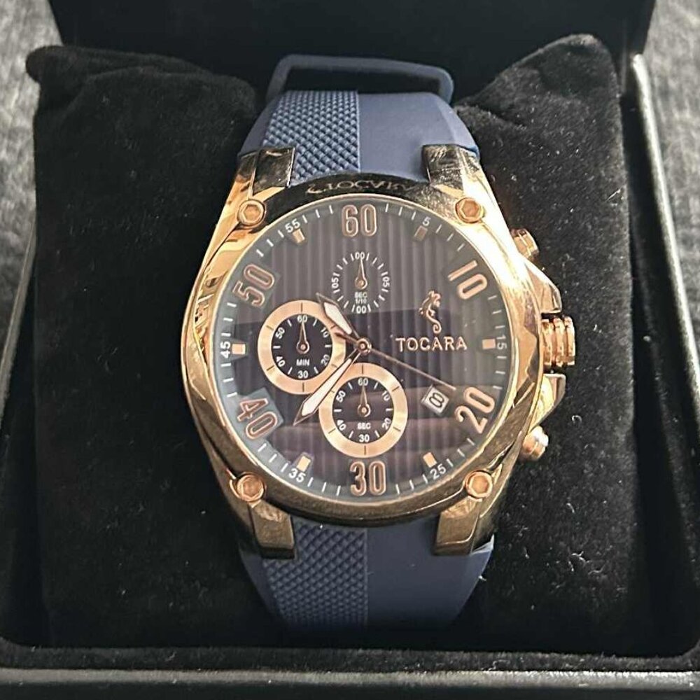 NWOT Tocara Jacob Rose-Gold & Navy Chronograph Watch with Case — Men / Unisex
